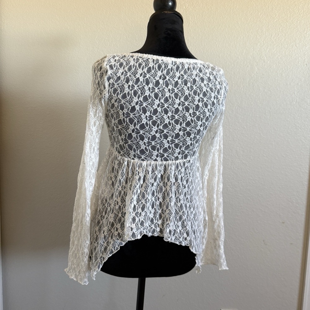 Kimchi Blue White Lace Sheer Long Sleeve Babydoll Top Y2K Romantic Boho Size S - Picture 4 of 11